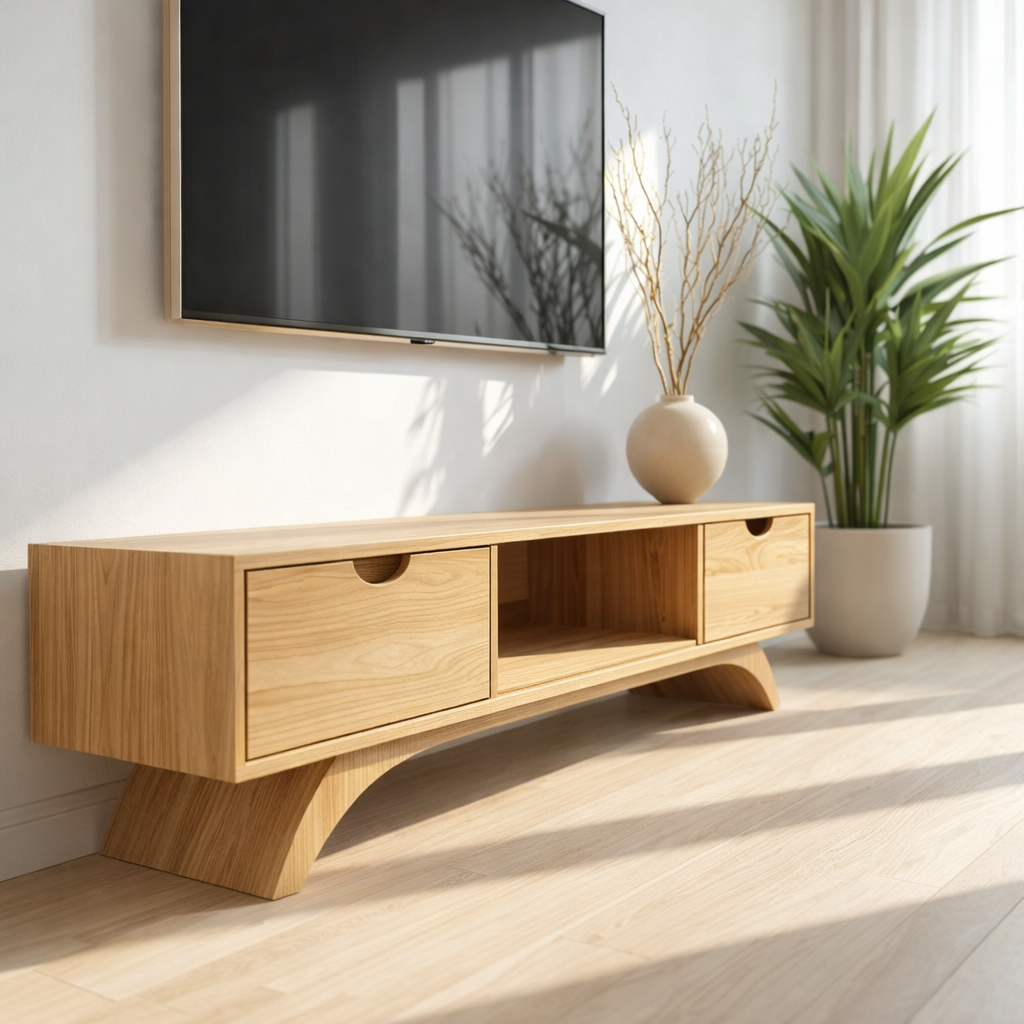 Mid Century Solid Wood TV Stand Modern Media Console Low Entertainment Center Cabinet