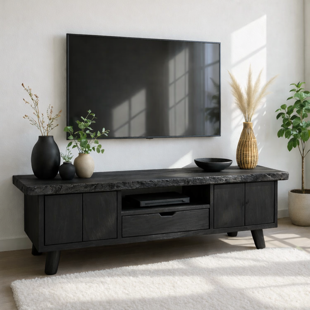 Modern Wood TV Stand With Storage Cabinets and Drawer Long Media Console Entertainment Center