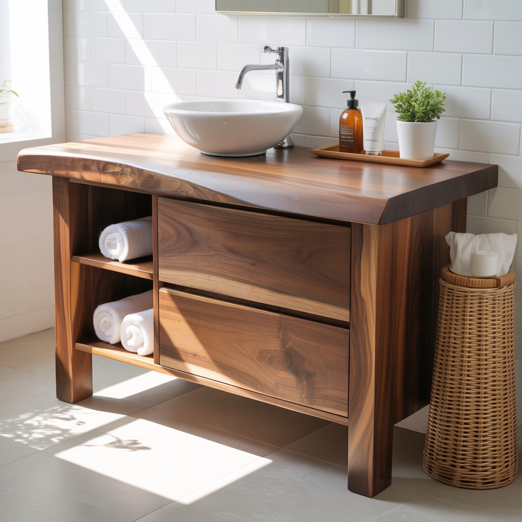 Modern Solid Wood Bathroom Vanity Cabinet With Drawers And Open Shelf