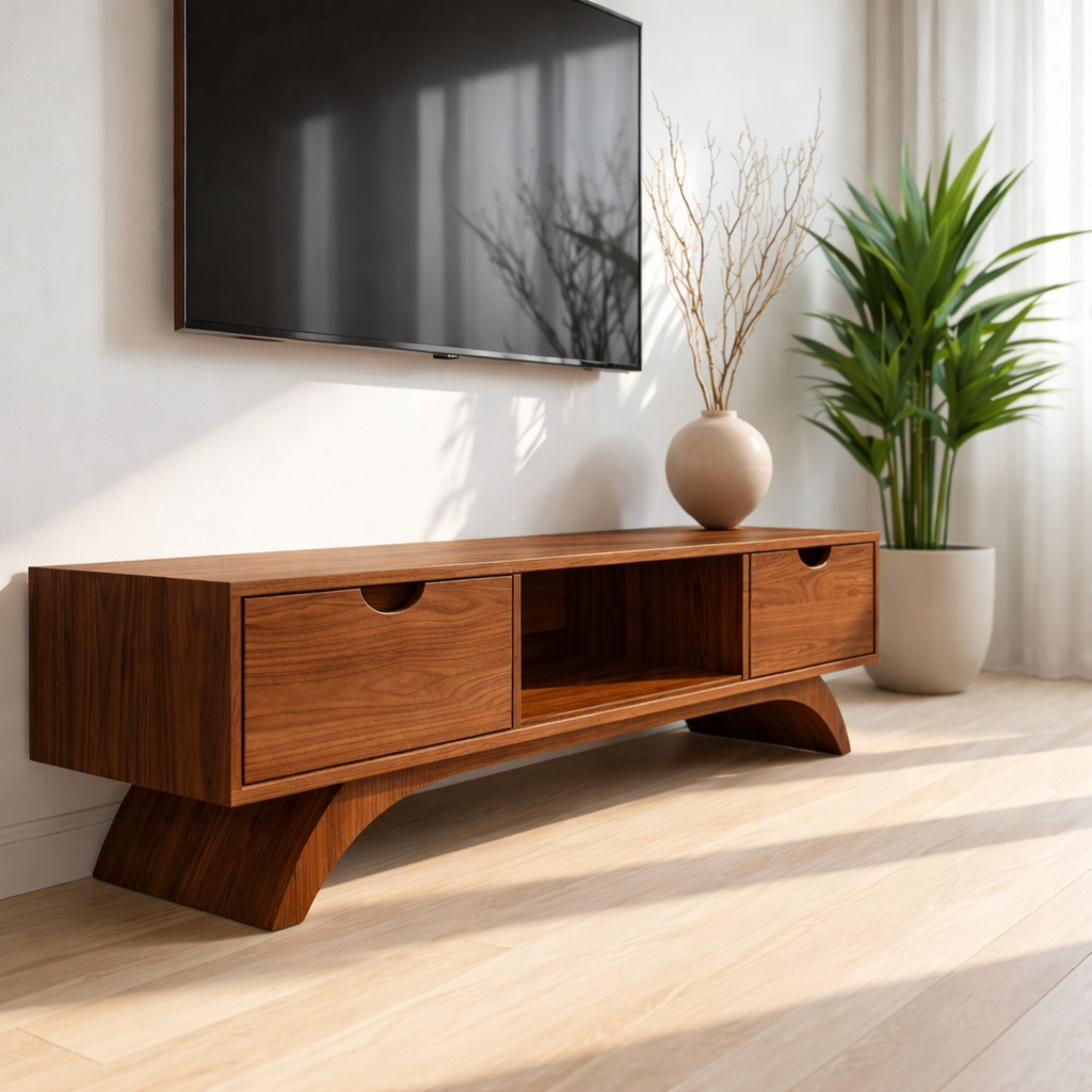 Mid Century Solid Wood TV Stand Modern Media Console Low Entertainment Center Cabinet