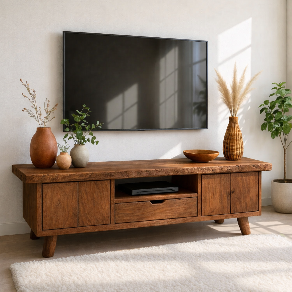 Modern Wood TV Stand With Storage Cabinets and Drawer Long Media Console Entertainment Center
