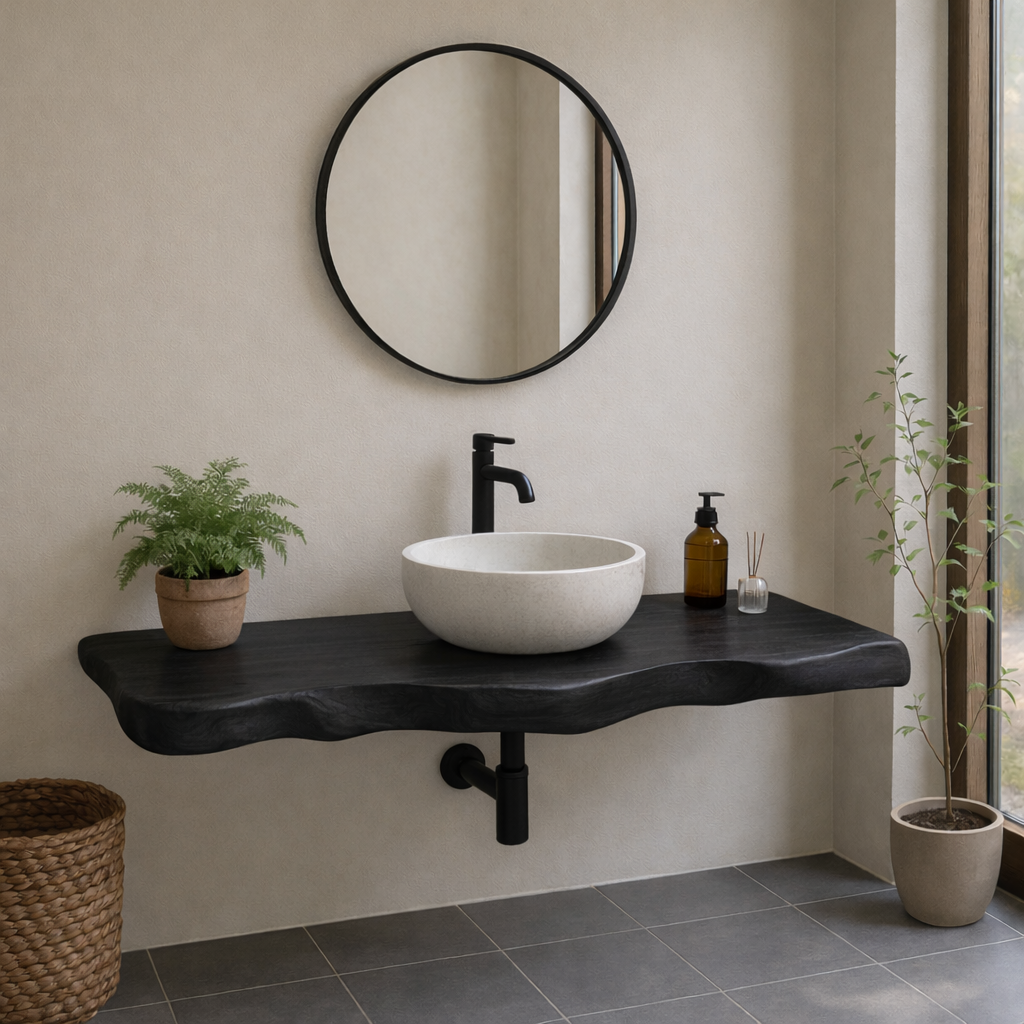 Live Edge Solid Wood Floating Bathroom Vanity β Wall Mounted Rustic Vanity Top