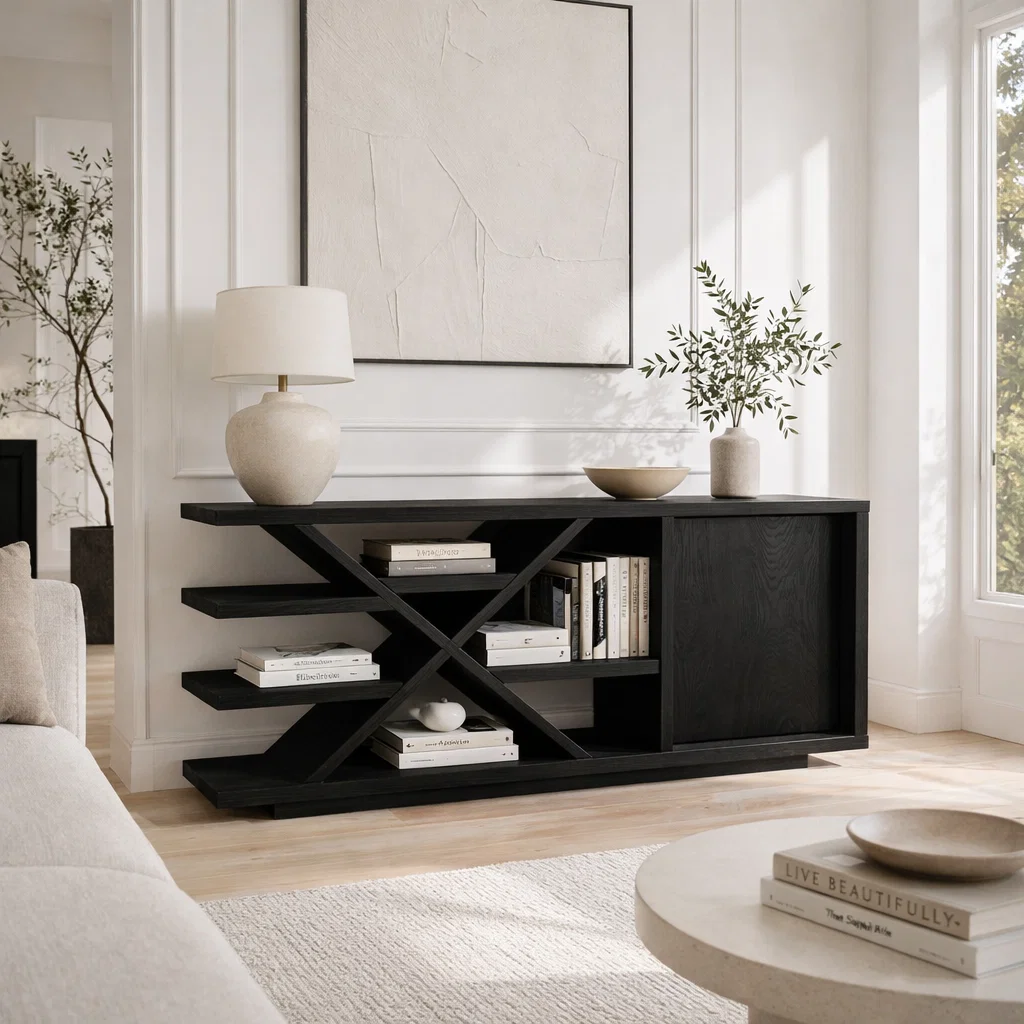 Modern Solid Wood Console Sideboard – Minimalist Walnut Storage Cabinet