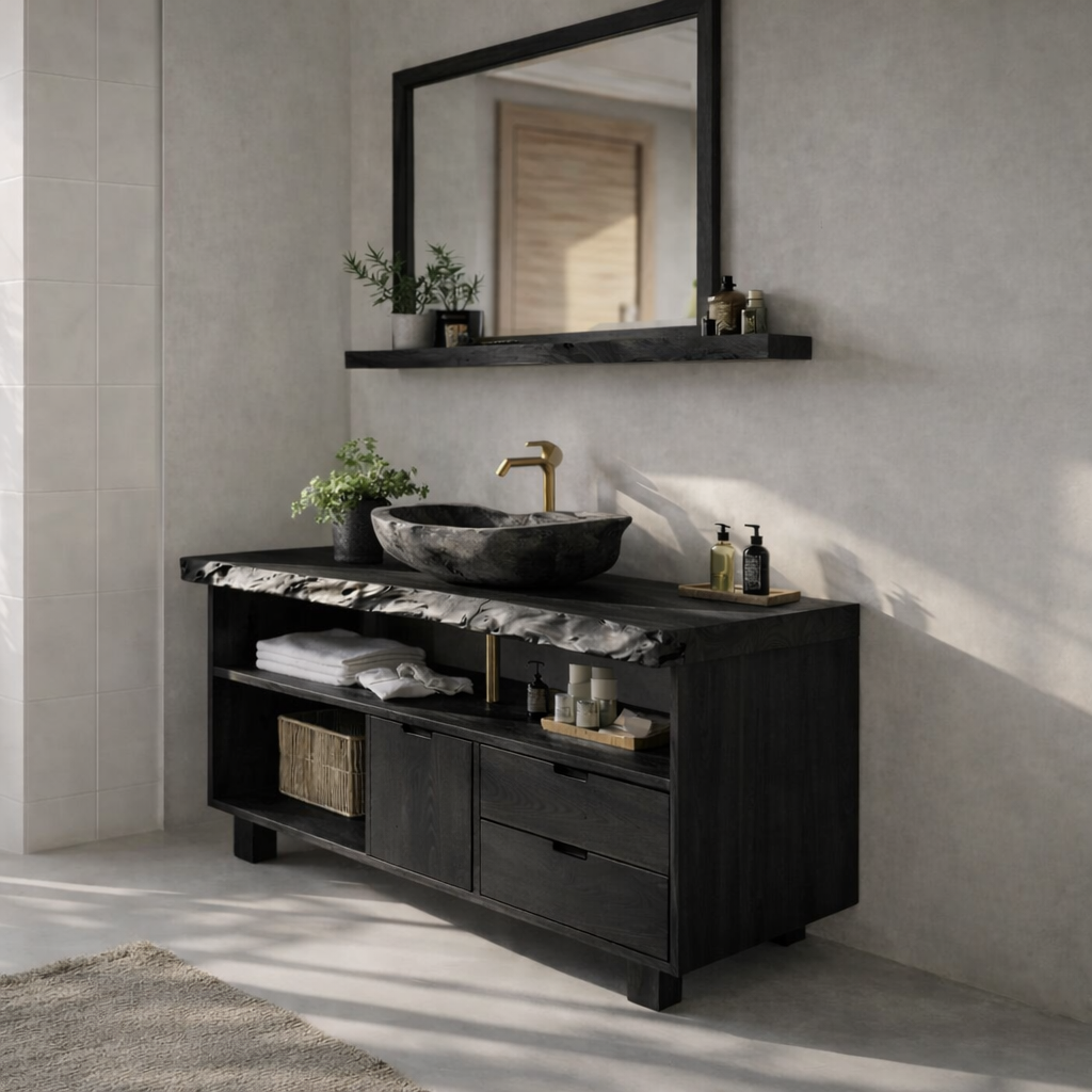 Solid Wood Bathroom Vanity Cabinet with Shelf Storage β Modern Rustic Vanity (No Sink)