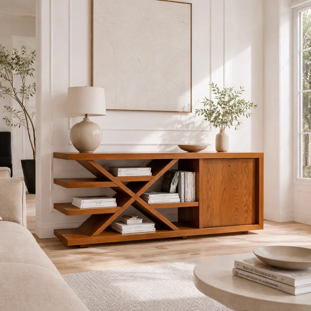 Modern Solid Wood Console Sideboard – Minimalist Walnut Storage Cabinet
