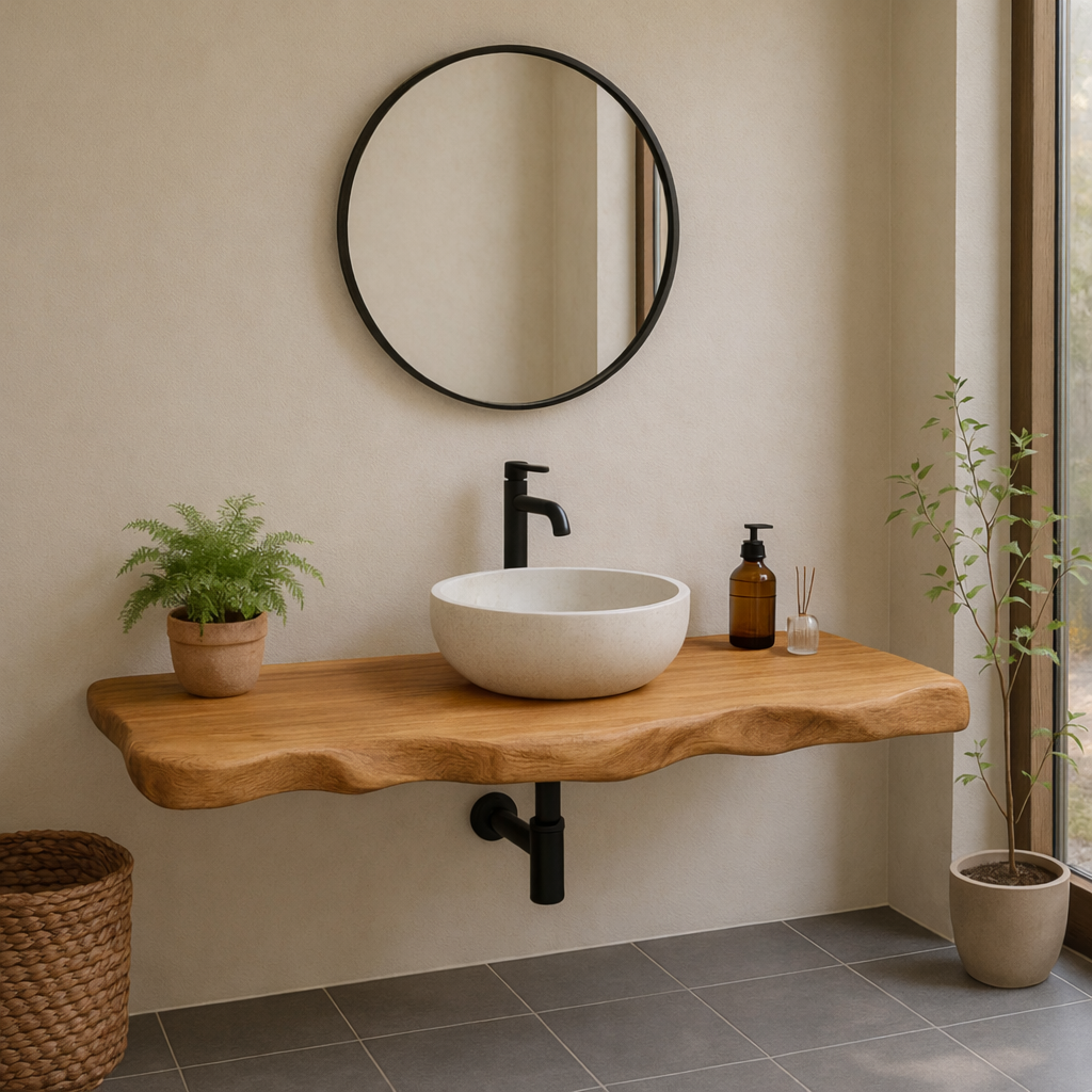 Live Edge Solid Wood Floating Bathroom Vanity β Wall Mounted Rustic Vanity Top