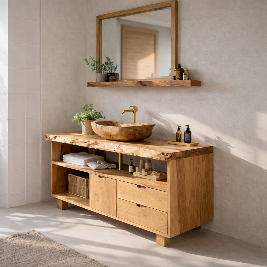 Solid Wood Bathroom Vanity Cabinet with Shelf Storage β Modern Rustic Vanity (No Sink)