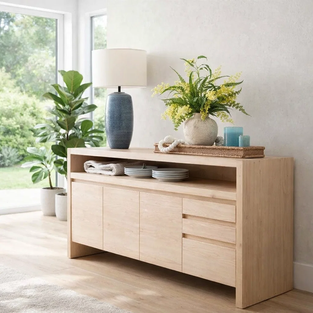 Minimalist Sideboard Cabinet with Open Shelf – Modern Buffet Storage Console