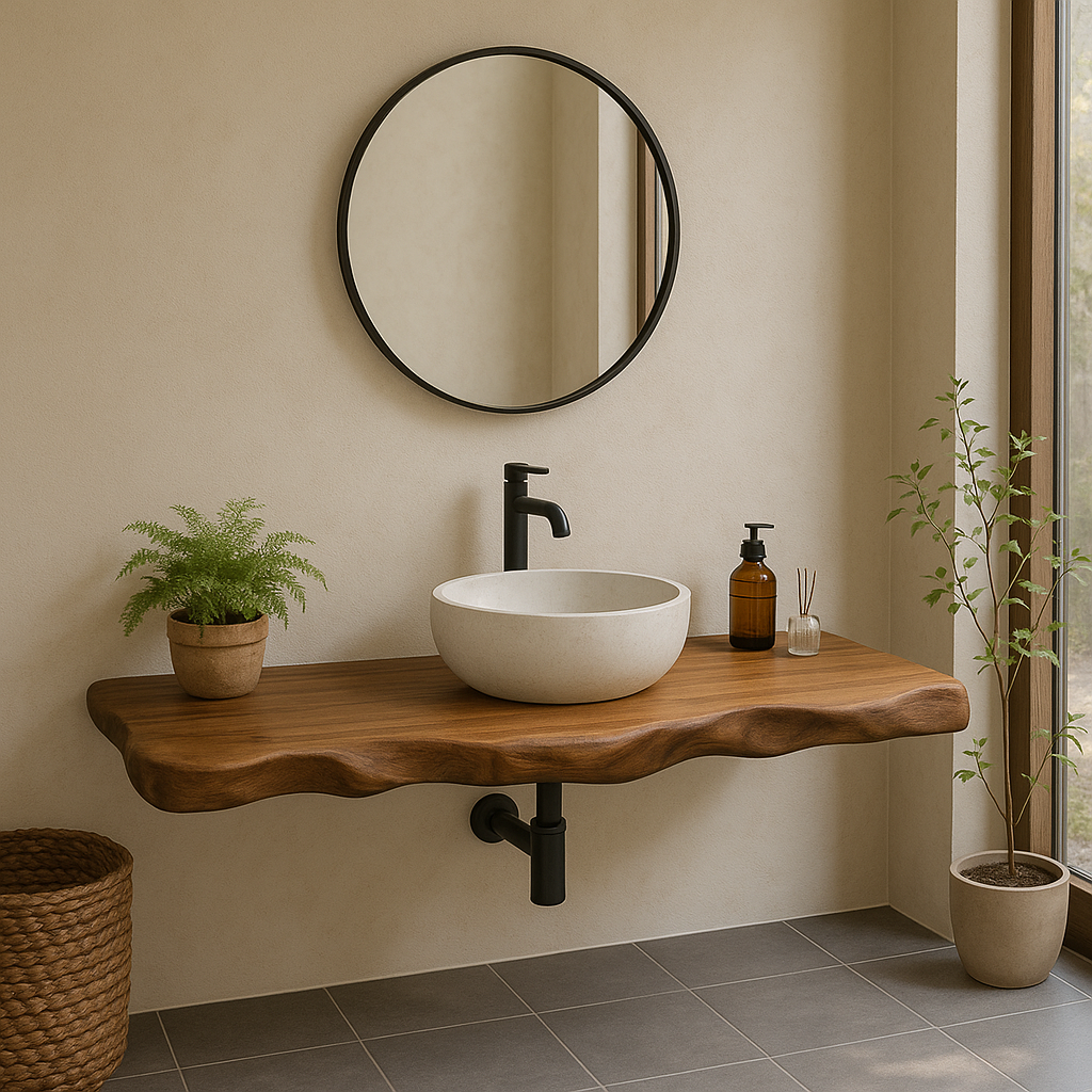 Live Edge Solid Wood Floating Bathroom Vanity β Wall Mounted Rustic Vanity Top