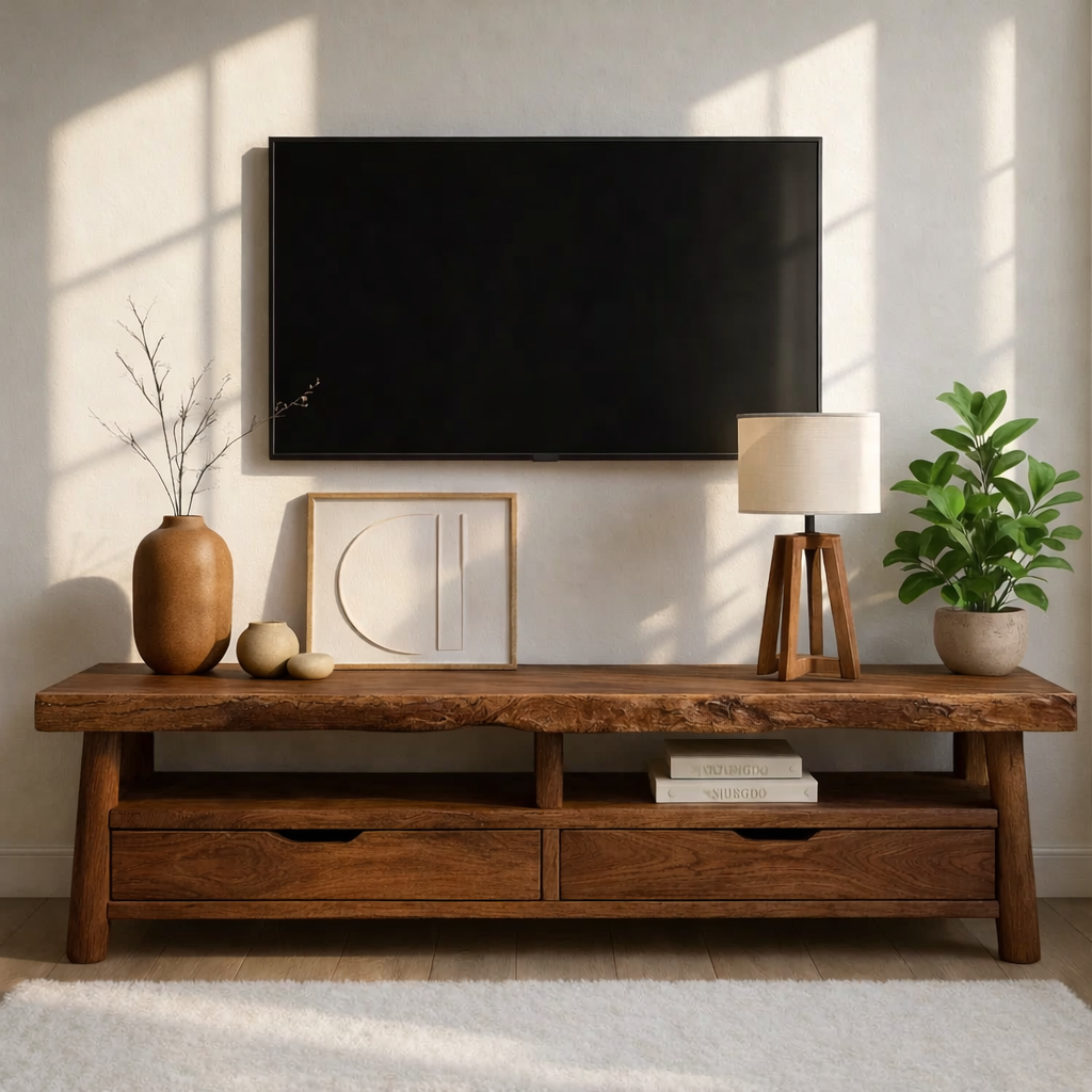 Rustic Wood TV Stand With Drawers and Open Shelf Long Media Console Entertainment Center