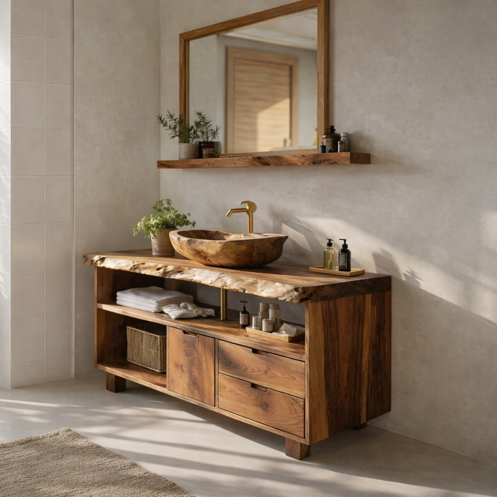 Solid Wood Bathroom Vanity Cabinet with Shelf Storage β Modern Rustic Vanity (No Sink)