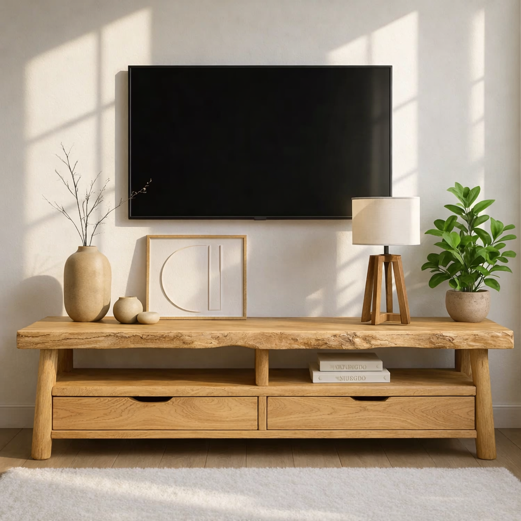 Rustic Wood TV Stand With Drawers and Open Shelf Long Media Console Entertainment Center