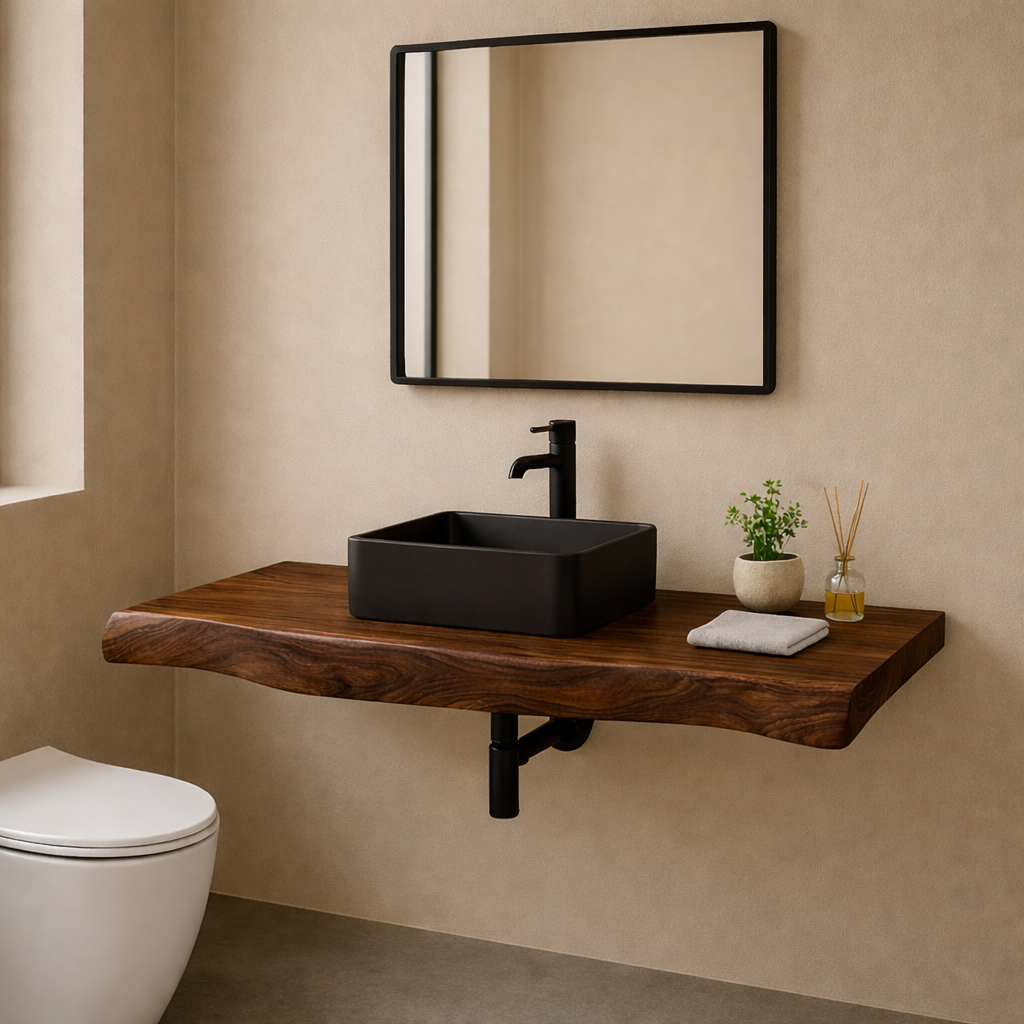 Solid Wood Live Edge Floating Bathroom Vanity β Modern Wall Mounted Vanity Top