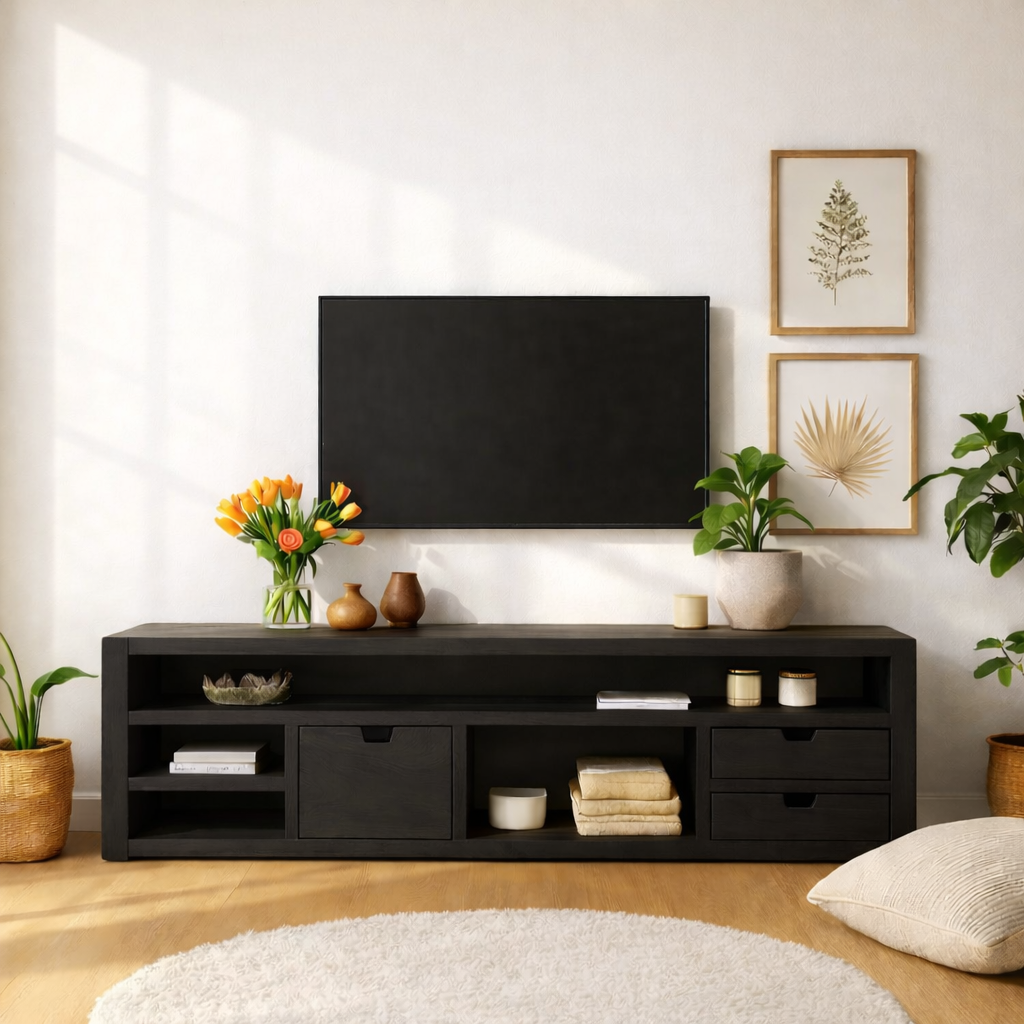 Minimalist Wood TV Stand With Drawers Long Media Console Modern Entertainment Center