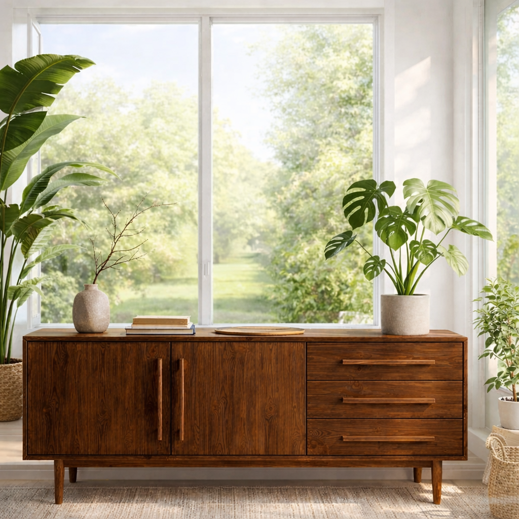 Solid Wood Sideboard Cabinet with Drawers and Doors