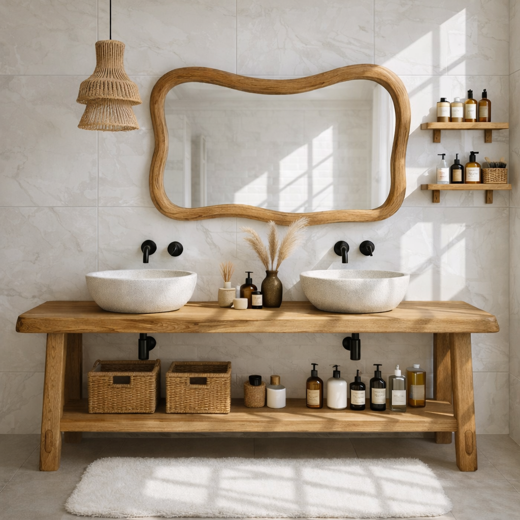 Rustic Double Bathroom Vanity Cabinet With Open Shelf Wood Vanity Base Console