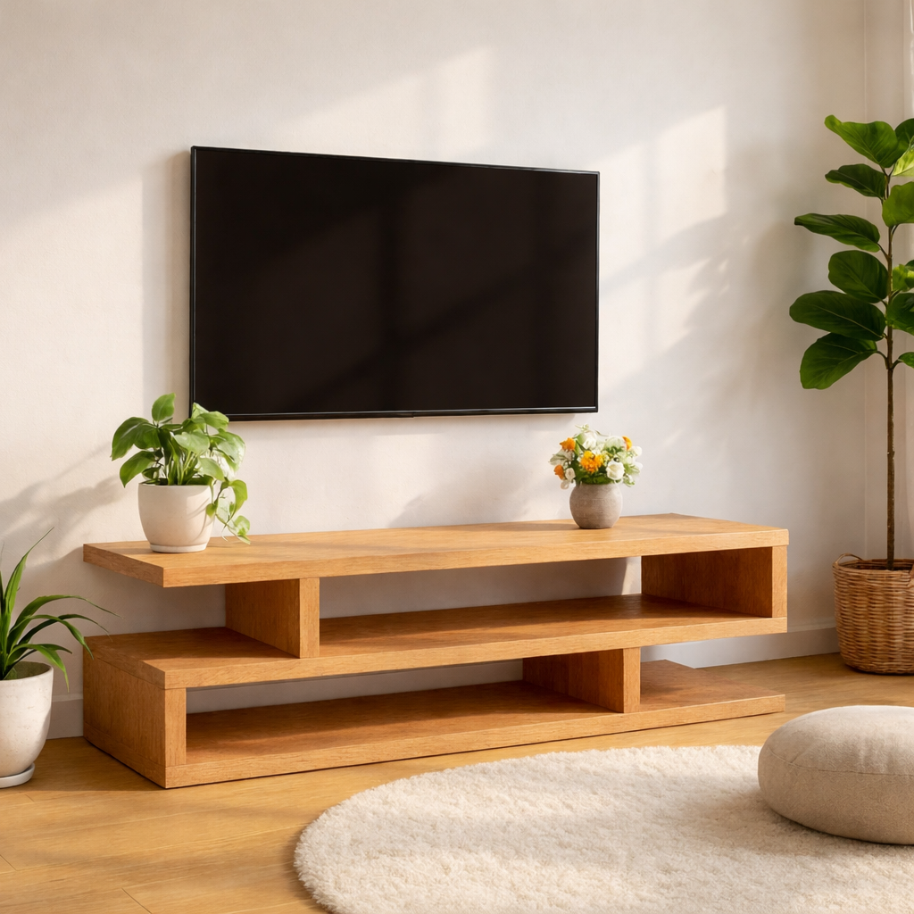 Minimalist Wood TV Stand Long Modern Media Console Low Profile Entertainment Center