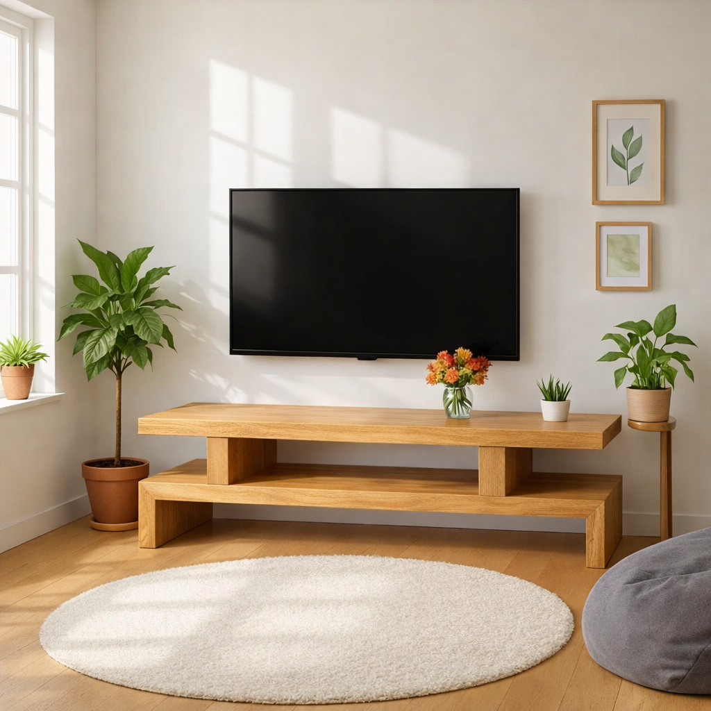 Minimalist Solid Wood TV Stand Modern Media Console Low Profile Entertainment Center Table