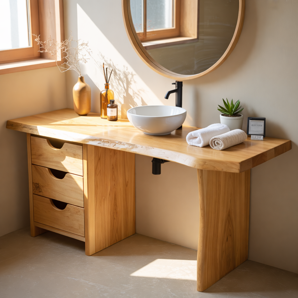 Rustic Live Edge Wood Bathroom Vanity Cabinet With Drawers Natural Wood Vanity Base