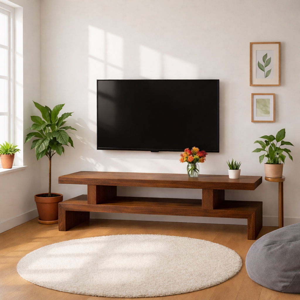 Minimalist Solid Wood TV Stand Modern Media Console Low Profile Entertainment Center Table