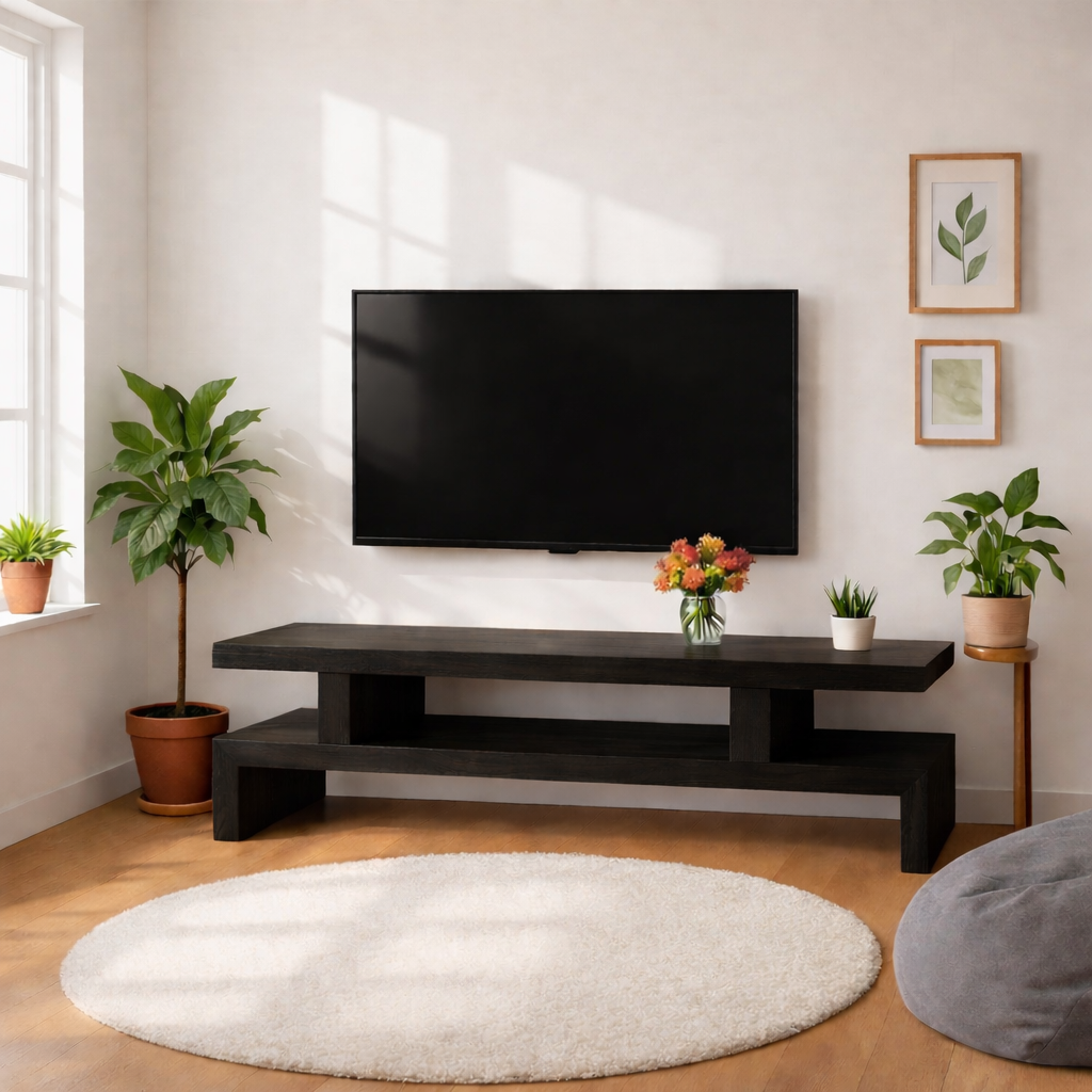 Minimalist Solid Wood TV Stand Modern Media Console Low Profile Entertainment Center Table