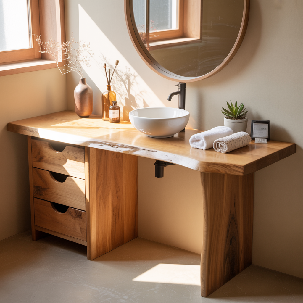 Rustic Live Edge Wood Bathroom Vanity Cabinet With Drawers Natural Wood Vanity Base