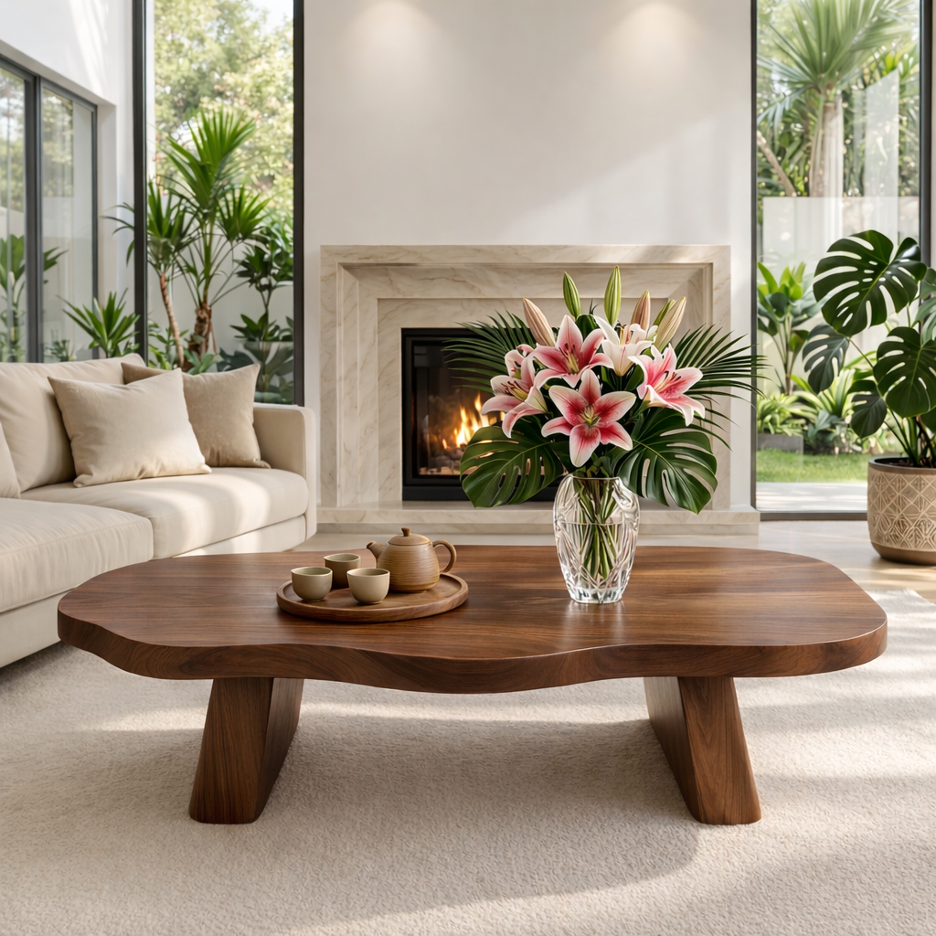Elegant Live Edge Wooden Coffee Table, Modern and Stylish Living Room Furniture