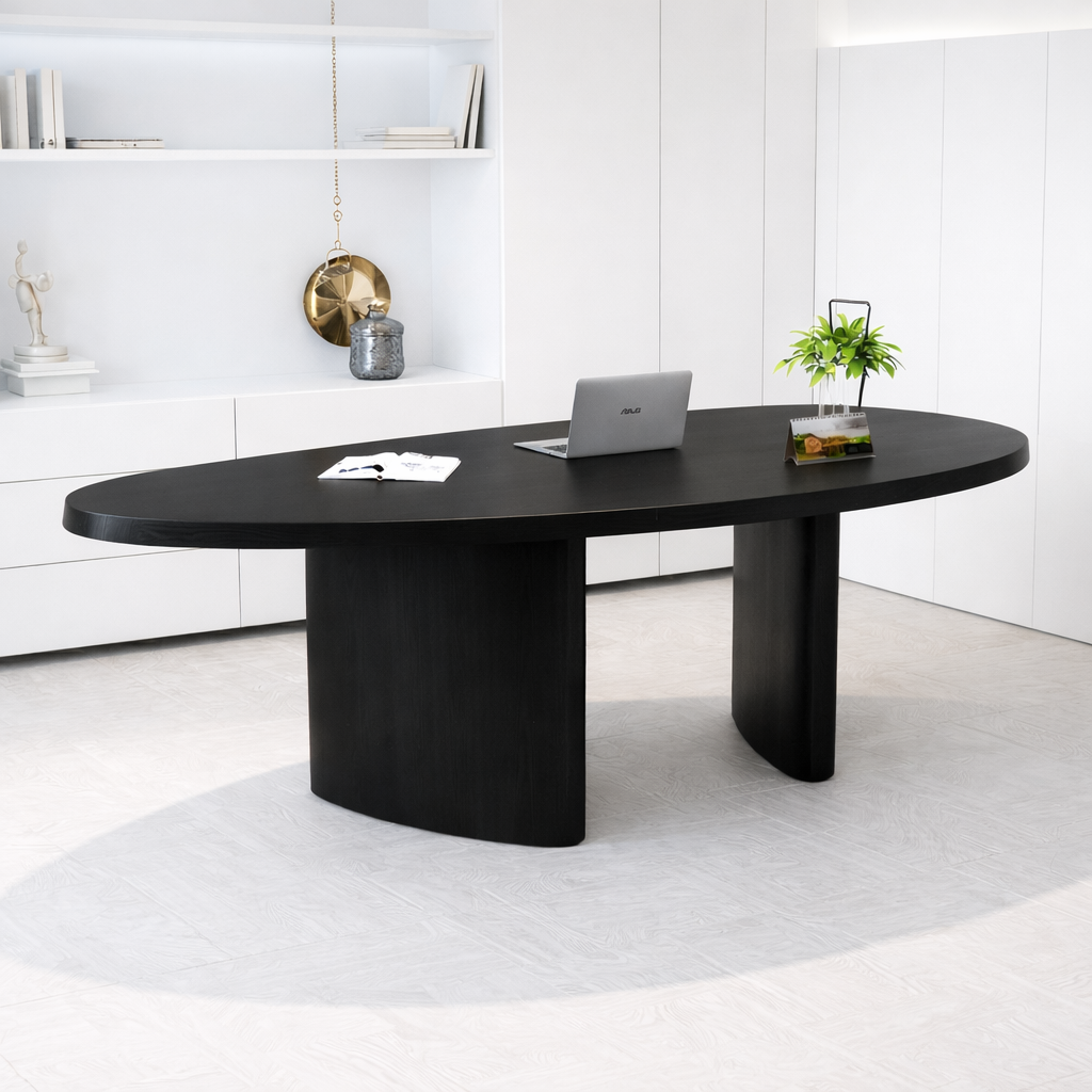 Contemporary Oval Work Desk with Stylish Pedestal Design for Home Office