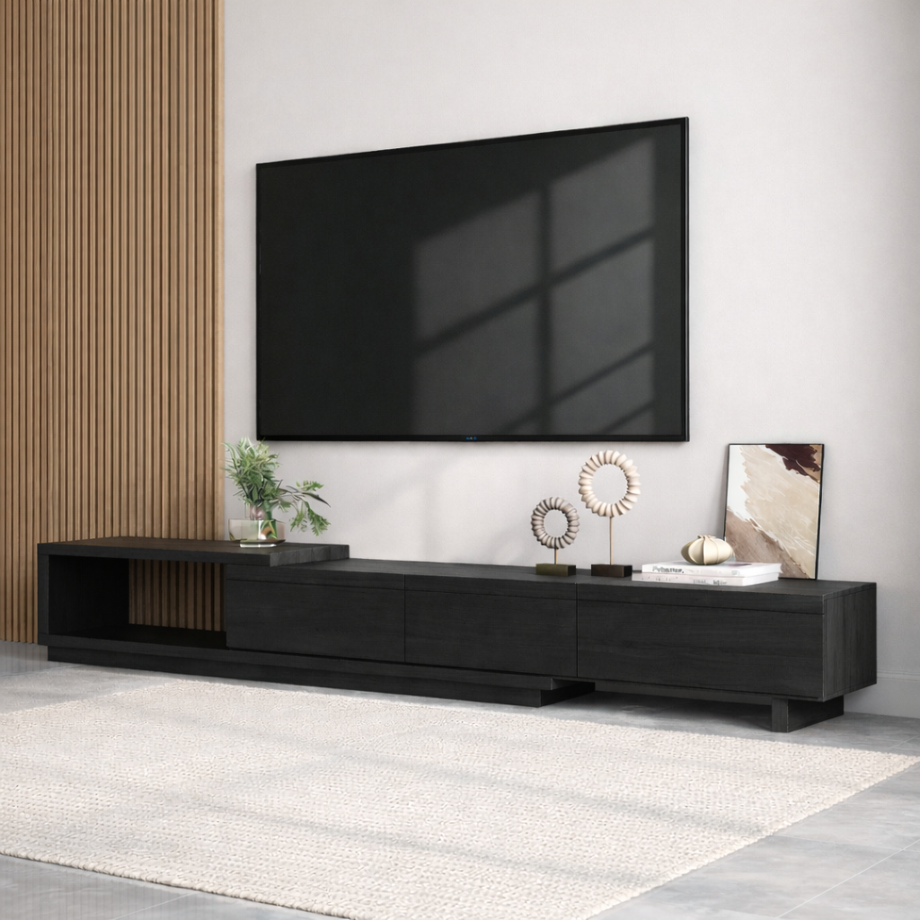 Modern Minimalist Wood TV Stand Long Media Console Low Profile Entertainment Center