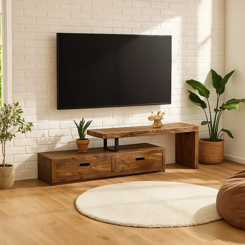 Modern Solid Wood TV Stand Minimalist Media Console Low Entertainment Center Cabinet