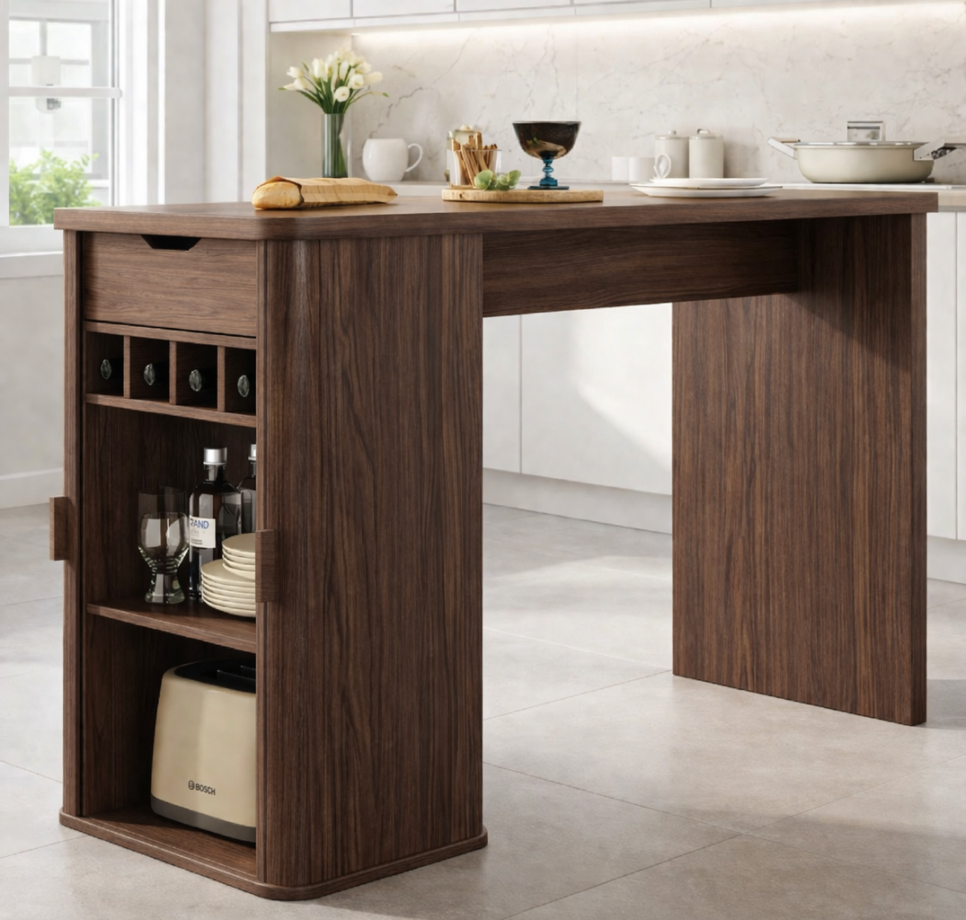 Modern Kitchen Island with Storage, Rolling Prep Table, Kitchen Cart with Wine Rack Cabinet