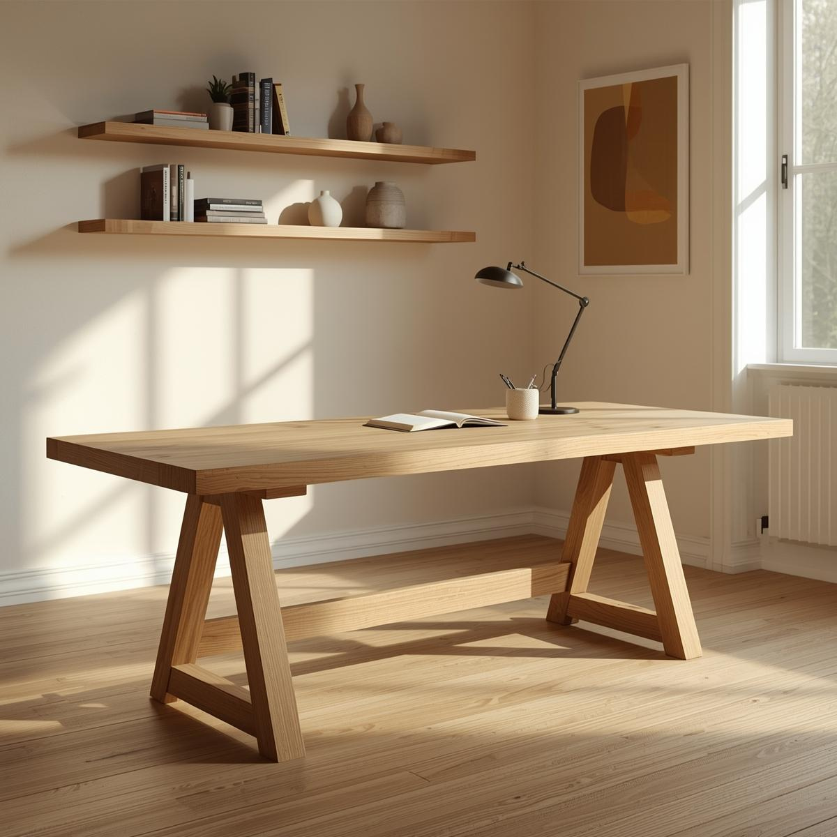 Handcrafted Solid Wood Work Desk Minimalist Scandinavian Writing Table Home Office