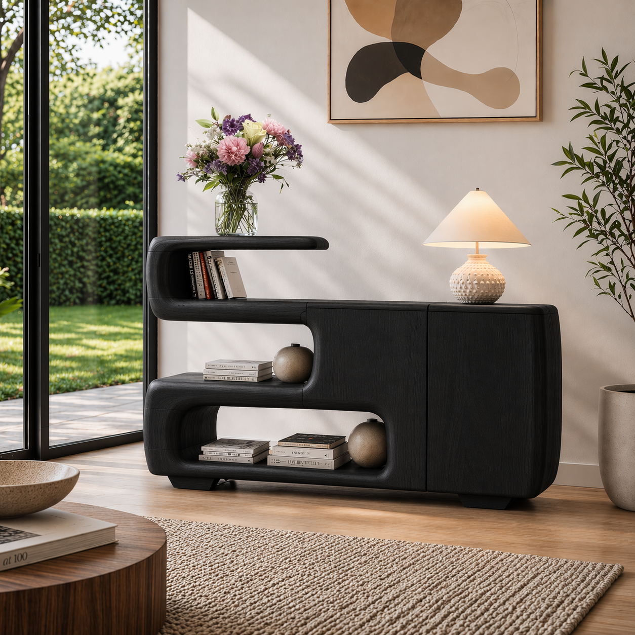 Solid Wood Console Sideboard – Sculptural Modern Storage Cabinet