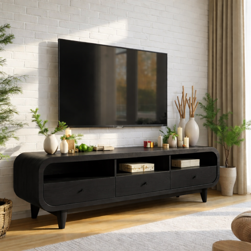 Mid Century Walnut TV Stand Solid Wood Media Console Modern Entertainment Center Cabinet