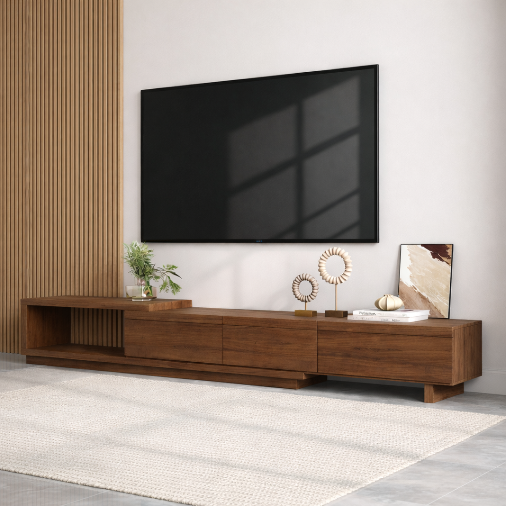 Modern Minimalist Wood TV Stand Long Media Console Low Profile Entertainment Center