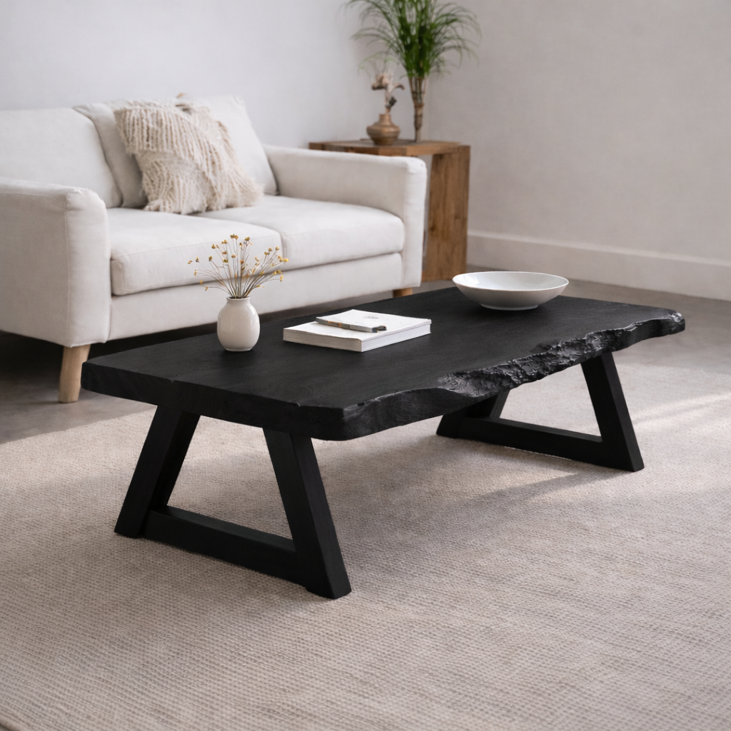 Handcrafted Live Edge Wood Coffee Table – Solid Wood Rustic Center Table