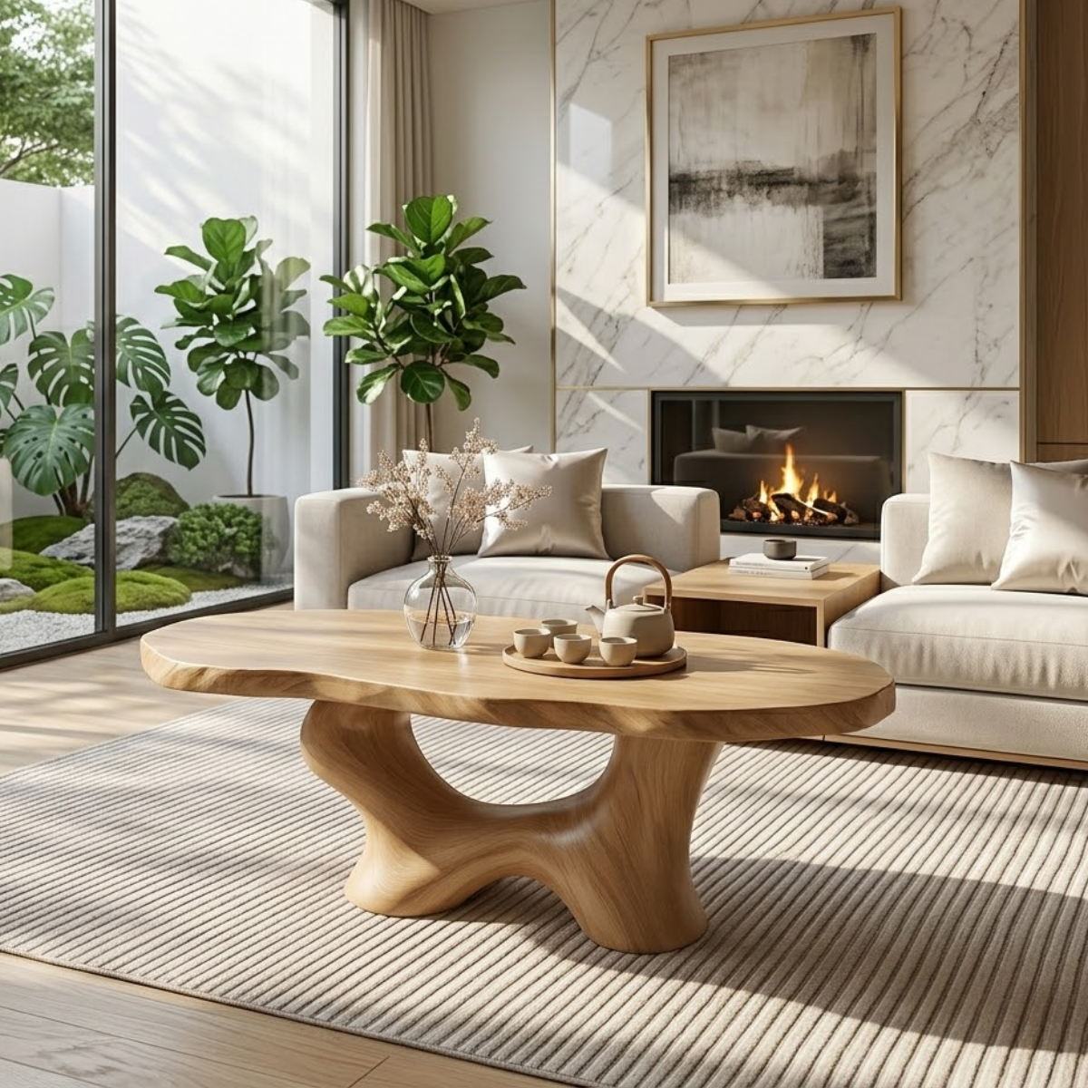 Modern Handcrafted Coffee Table, Sculptural Wooden Design with Elegant Curves