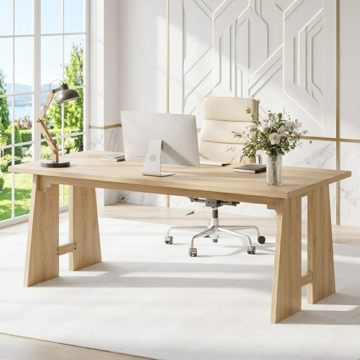 Modern Writing Desk with Sleek Design and Sturdy Legs Large Office Desk