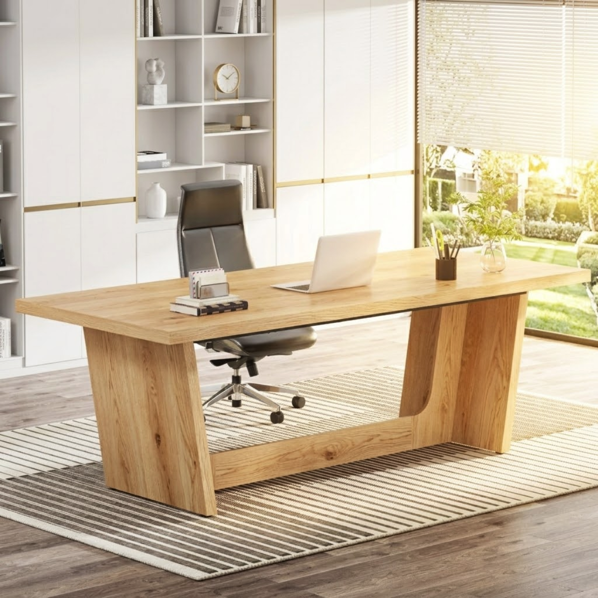 Modern Executive Desk with V Shaped Base Large Home Office Work Table