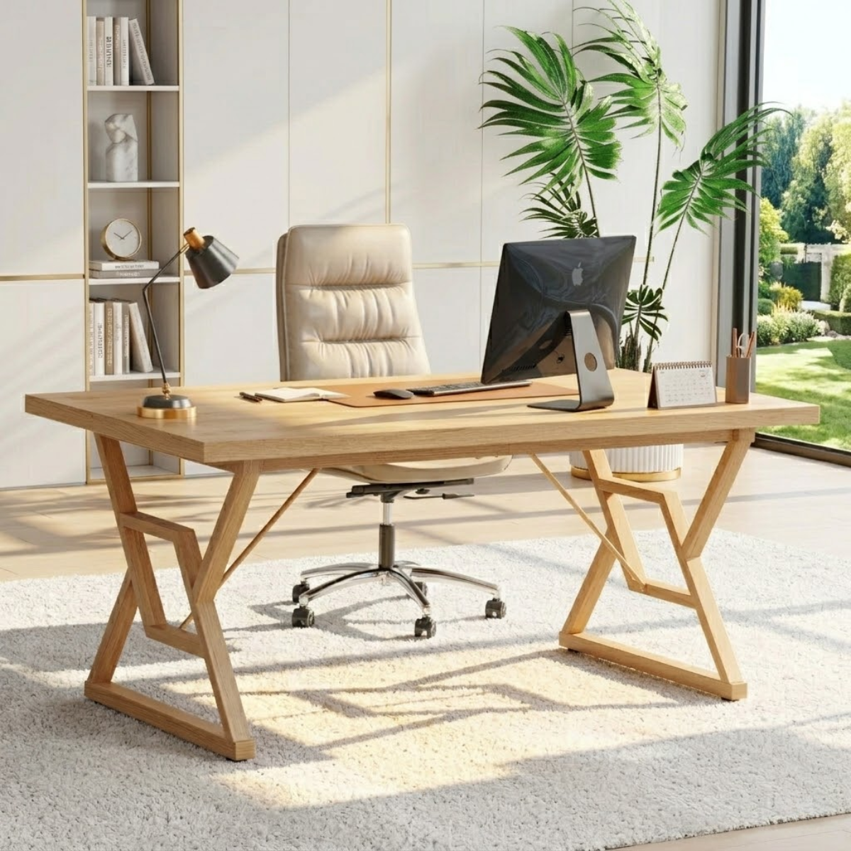 Modern Work Desk with Unique X-Shaped Legs for Home Office