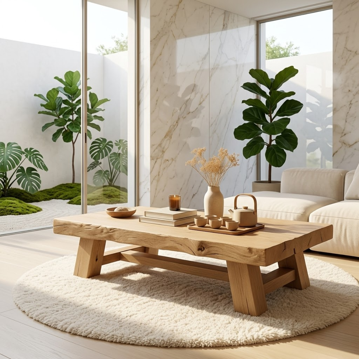 Handcrafted Solid Wood Coffee Table, Rustic Style with Geometric Legs