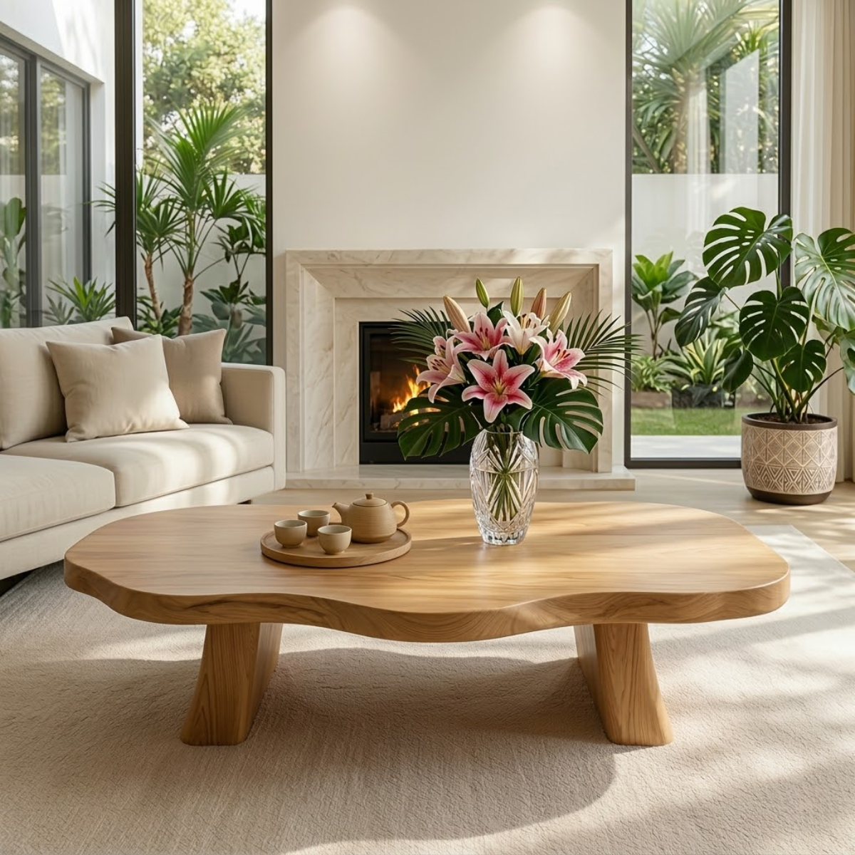 Elegant Live Edge Wooden Coffee Table, Modern and Stylish Living Room Furniture