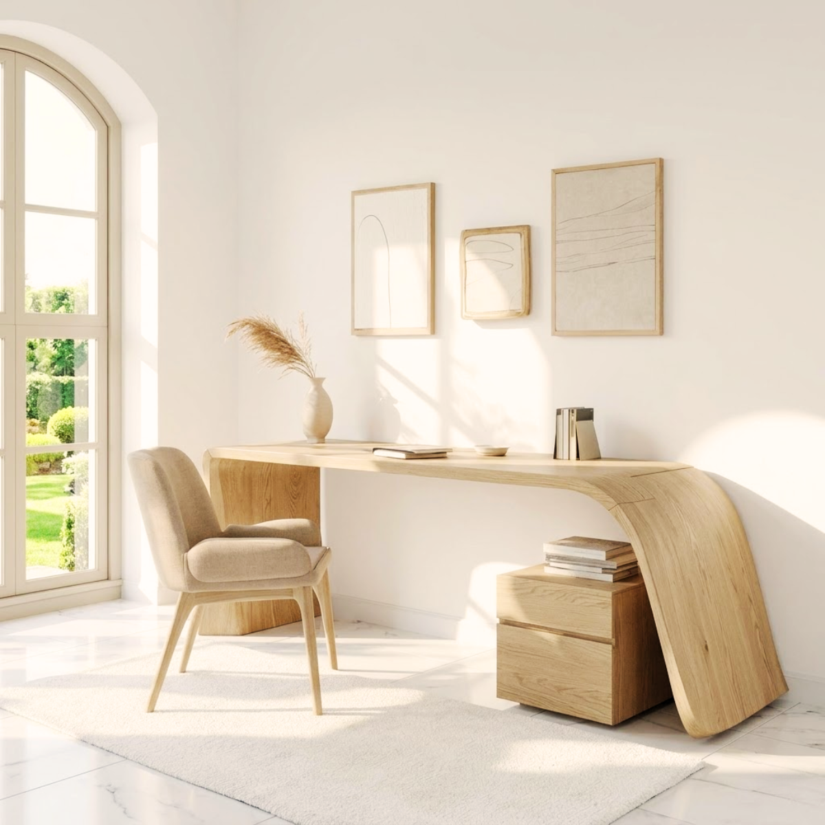 Modern Minimal Writing Desk with Curved Base Home Office Work Table Elegant Design