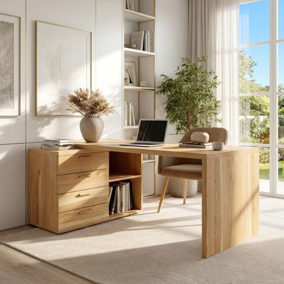 Modern L Shaped Desk with Drawers Storage Home Office Corner Writing Table Large Workspace