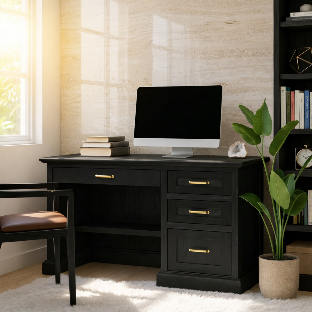 Modern Home Office Desk with Drawers Storage Wooden Style Writing Desk Workspace