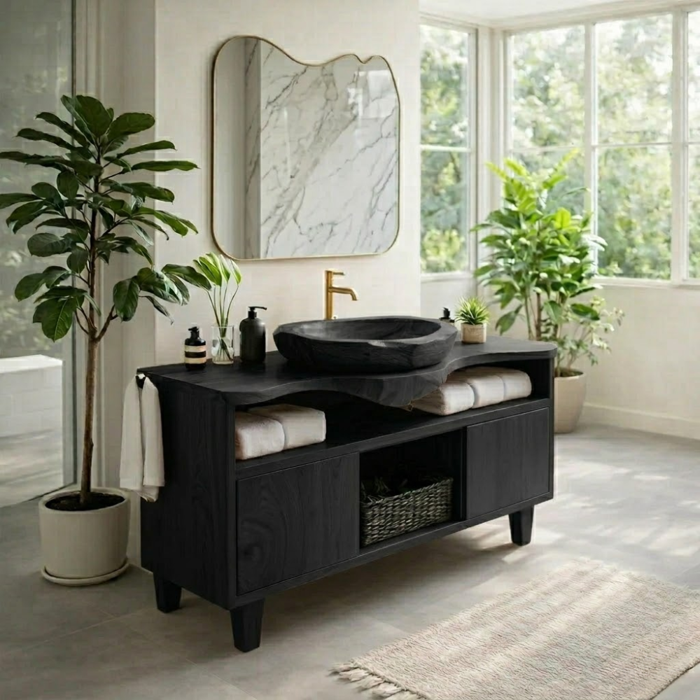 Solid Wood Bathroom Vanity Cabinet with Storage β Modern Oak Vanity Base Only