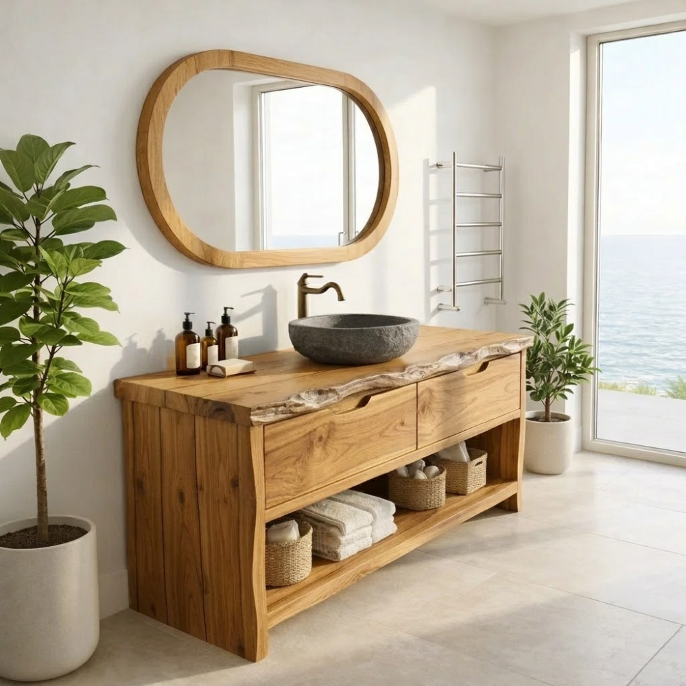 Solid Wood Bathroom Vanity Cabinet with Live Edge β Rustic Vanity Base Only