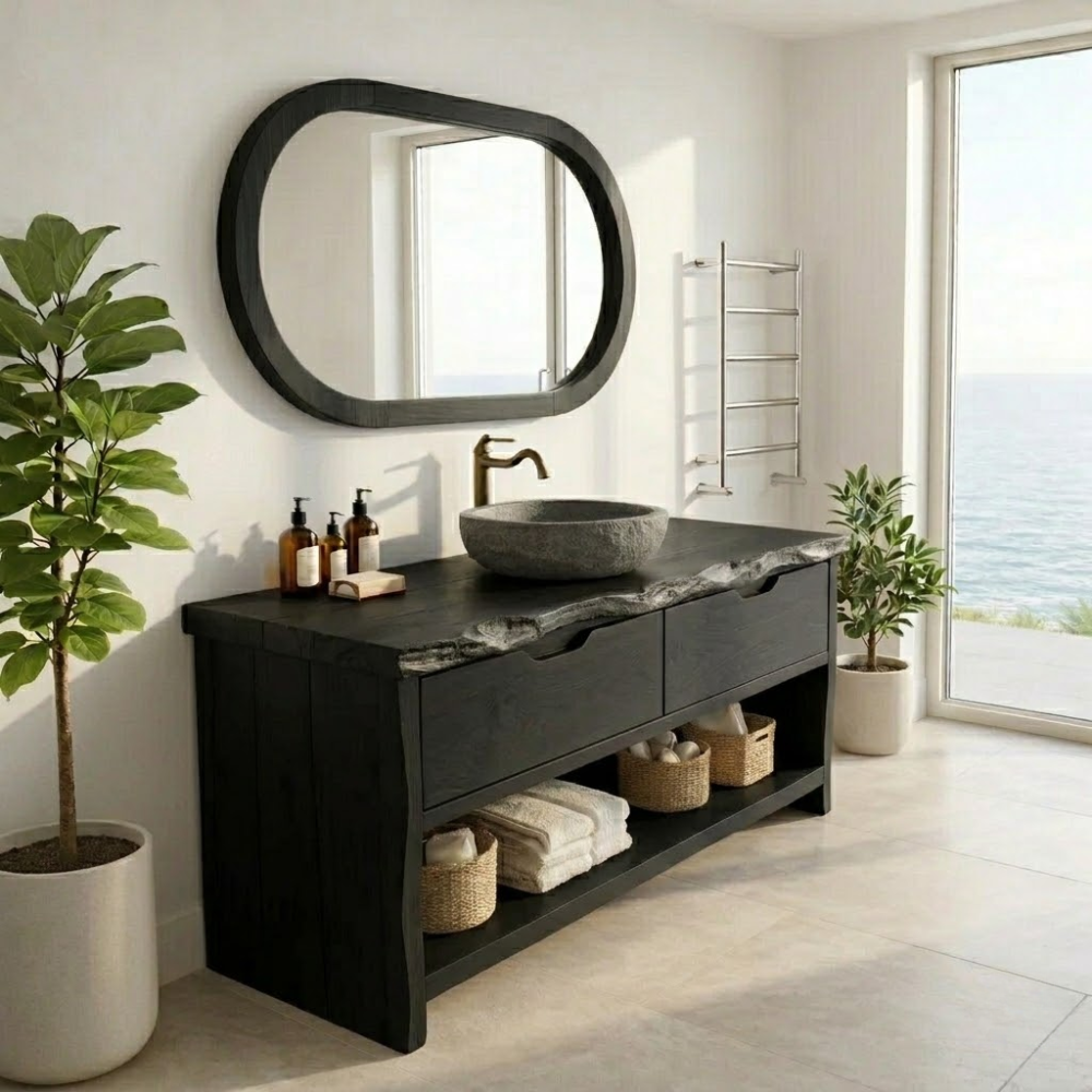 Solid Wood Bathroom Vanity Cabinet with Live Edge β Rustic Vanity Base Only