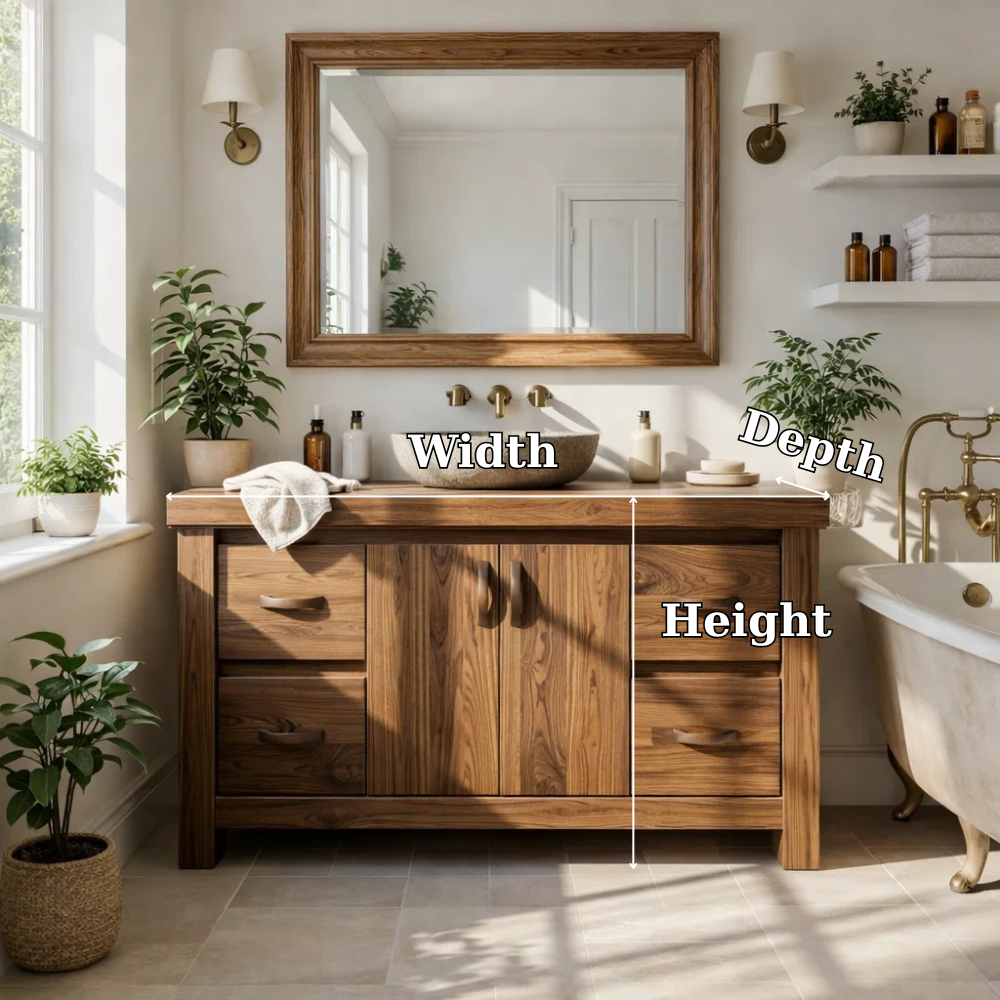Solid Wood Bathroom Vanity Cabinet with Drawers β Rustic Oak Vanity Base Only