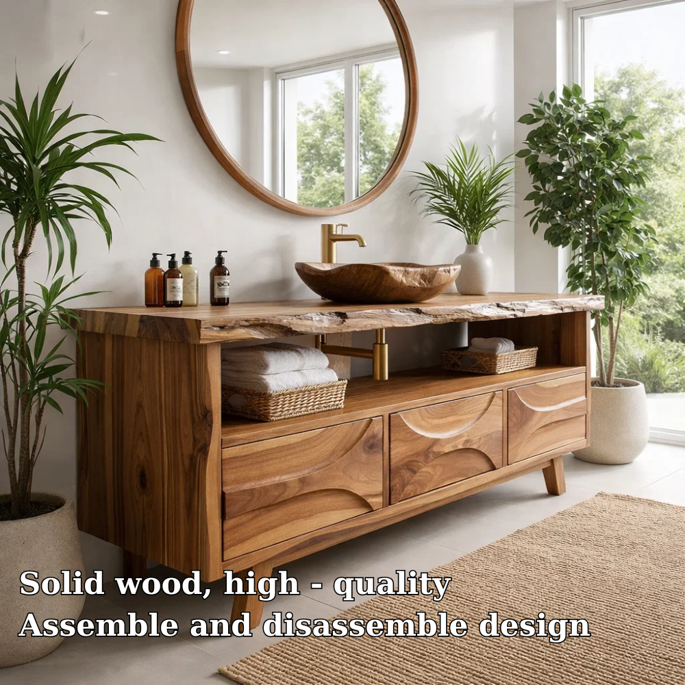 Solid Wood Bathroom Vanity Cabinet with Drawers β Modern Walnut Vanity Base Only